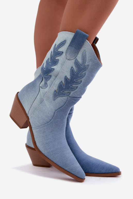 ankle boots in stile cowboy con tacco in tessuto denim Ferelle