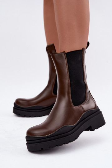 ankle boots eleganti foderati con piattaforma in colore marrone Rissana