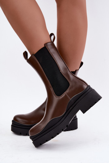 ankle boots eleganti foderati con piattaforma in colore marrone Rissana 2