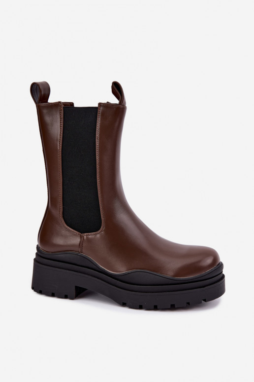 ankle boots eleganti foderati con piattaforma in colore marrone Rissana