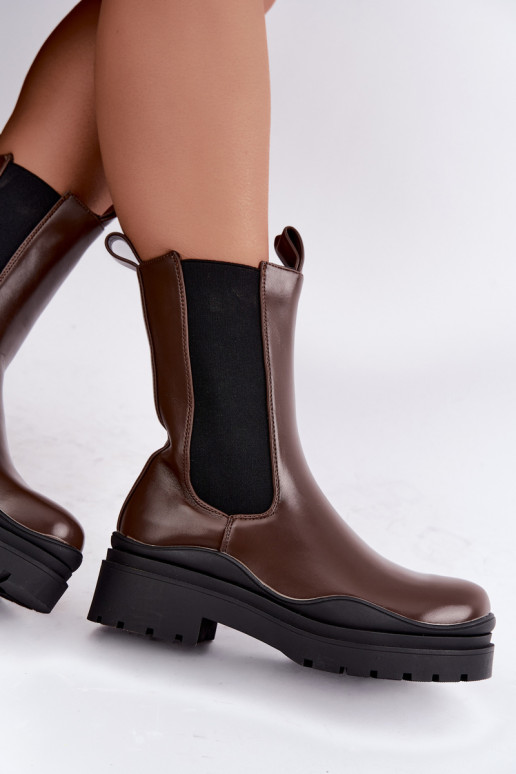 ankle boots eleganti foderati con piattaforma in colore marrone Rissana