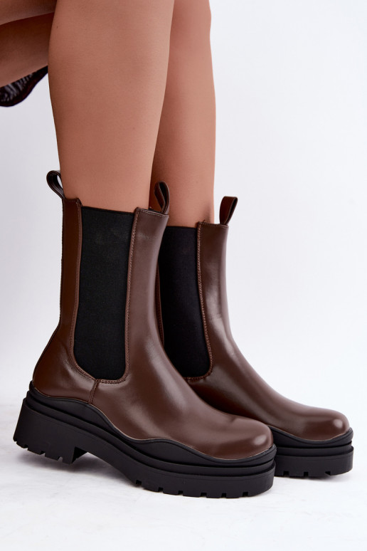 ankle boots eleganti foderati con piattaforma in colore marrone Rissana