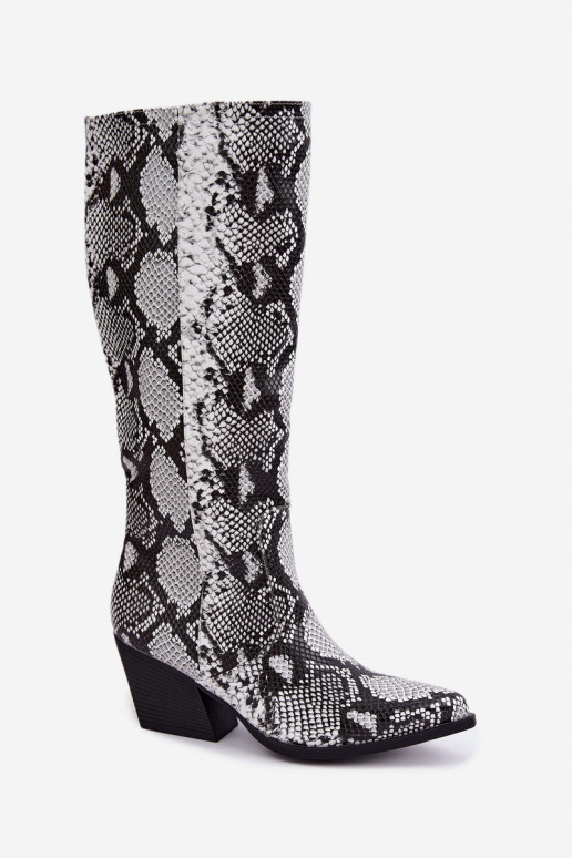 stivali alti foderati in stile cowboy con motivi a serpente in colore nero Bellina