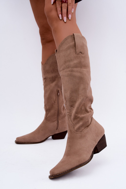 Stivali cowboy beige con tacco basso Grisel