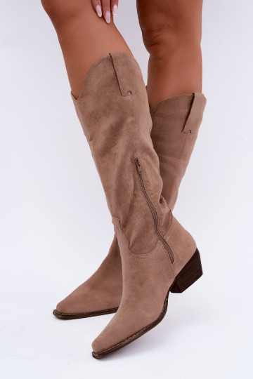 Stivali cowboy beige con tacco basso Grisel 2