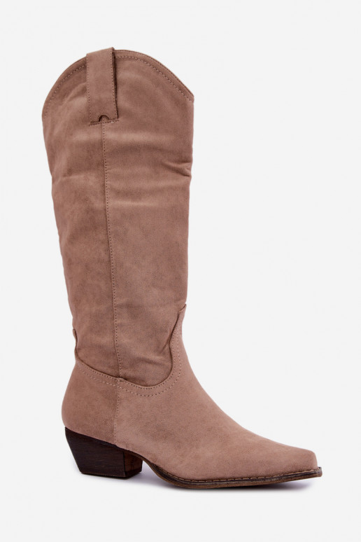 Stivali cowboy beige con tacco basso Grisel