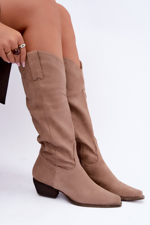 Stivali cowboy beige con tacco basso Grisel