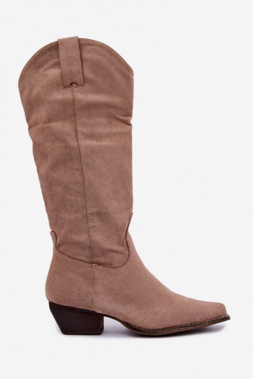 Stivali cowboy beige con tacco basso Grisel