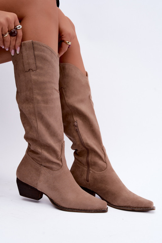 Stivali cowboy beige con tacco basso Grisel