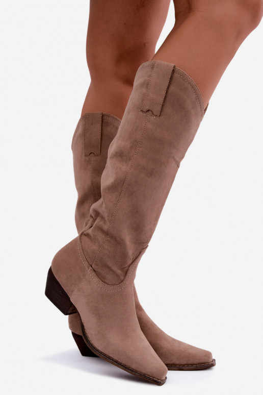 Stivali cowboy beige con tacco basso Grisel