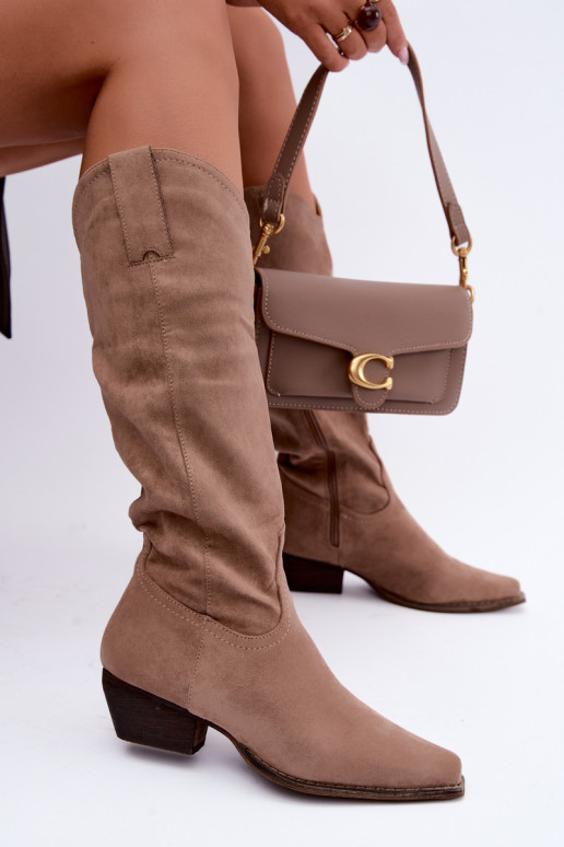 Stivali cowboy beige con tacco basso Grisel