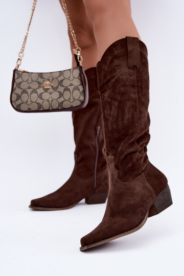 Stivali cowboy color cioccolato con tacco basso Grisel