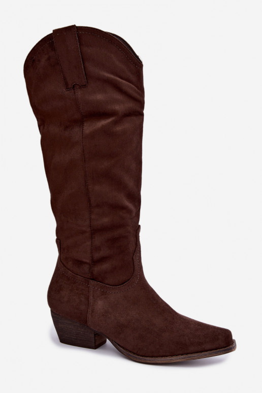 Stivali cowboy color cioccolato con tacco basso Grisel