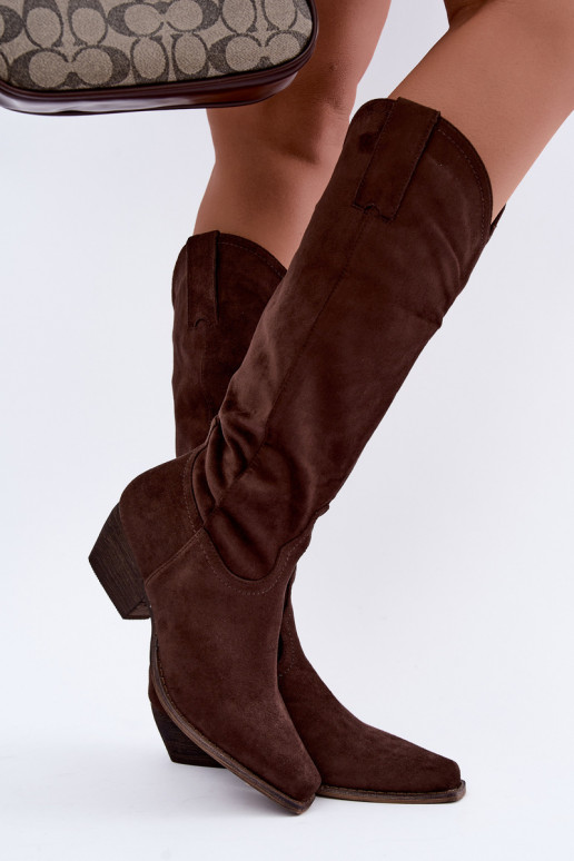 Stivali cowboy color cioccolato con tacco basso Grisel