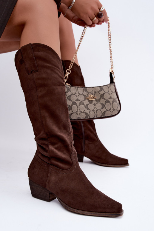 Stivali cowboy color cioccolato con tacco basso Grisel