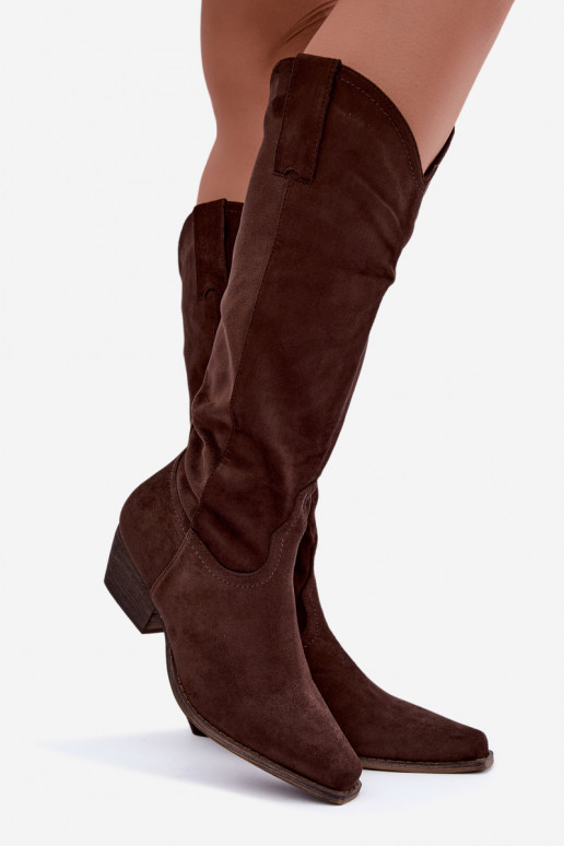 Stivali cowboy color cioccolato con tacco basso Grisel