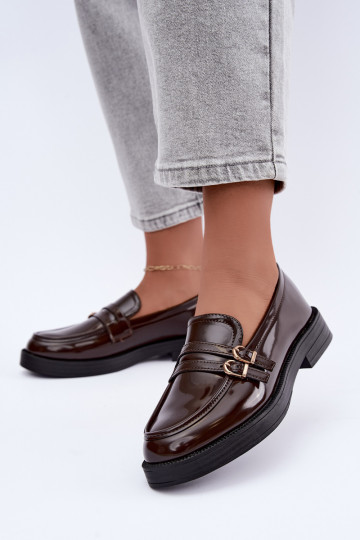 Mocassini color cioccolato da donna con cinturini Perline 2