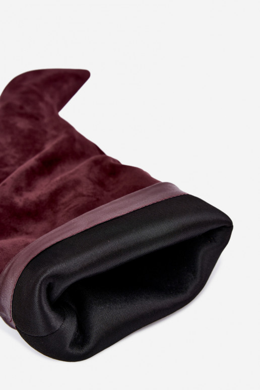 Orielle stivali lunghi imbottiti con volant e tacchi color bordeaux