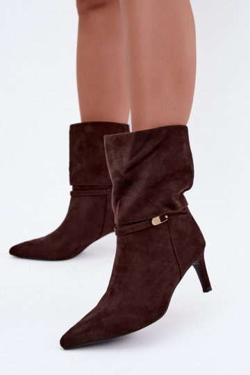Eponine stivaletti caldi slip-on con tacchi sottili color cioccolato 2
