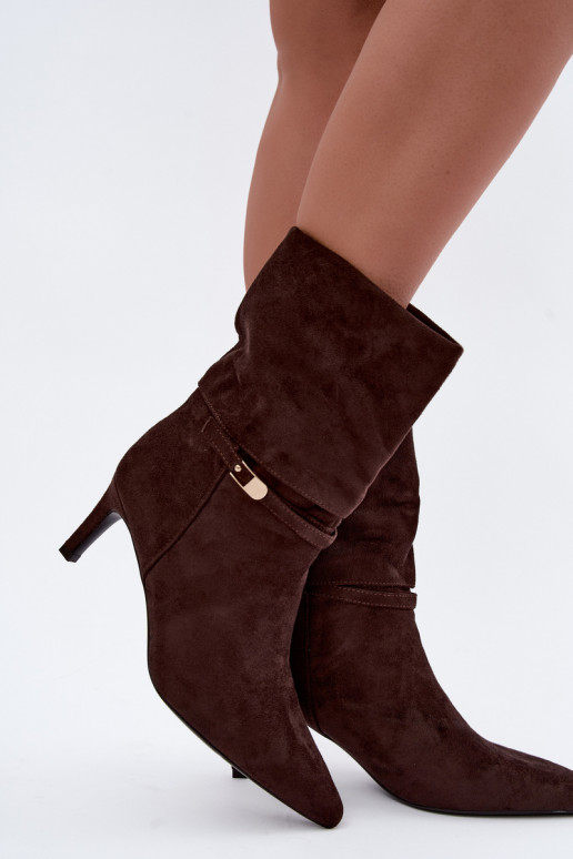 Eponine stivaletti caldi slip-on con tacchi sottili color cioccolato