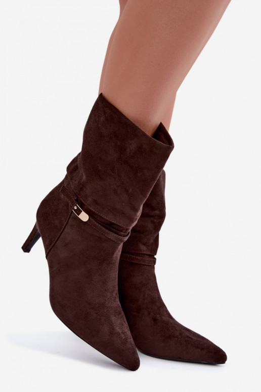 Eponine stivaletti caldi slip-on con tacchi sottili color cioccolato
