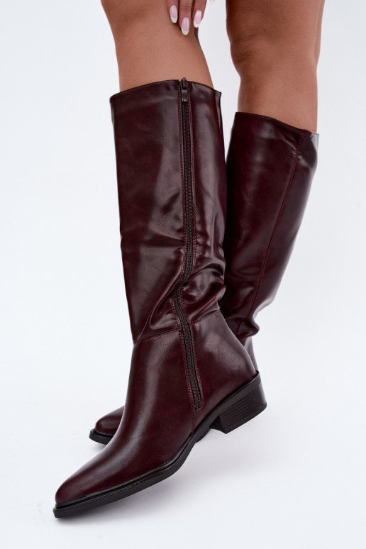 Philomene stivali lunghi imbottiti con tacco basso color bordeaux