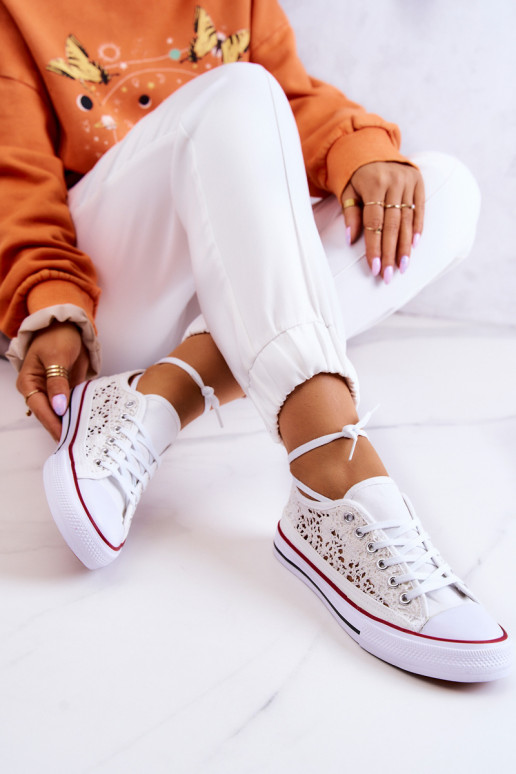 Scarpe bianche da donna con motivi in pizzo Venture