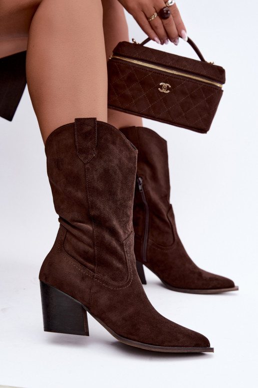 Stivaletti in stile cowboy caldi con tacco in colore cioccolato Serenza