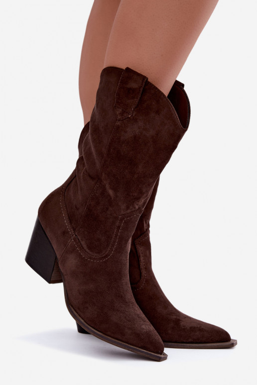Stivaletti in stile cowboy caldi con tacco in colore cioccolato Serenza
