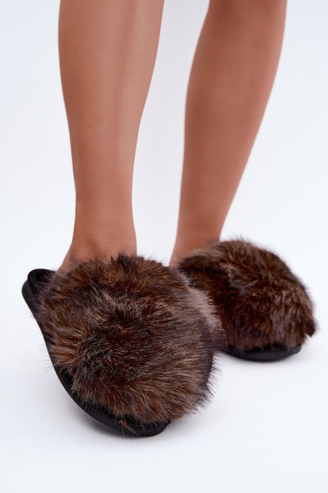Pantofole da donna Bellisane con pelliccia marrone scuro 2