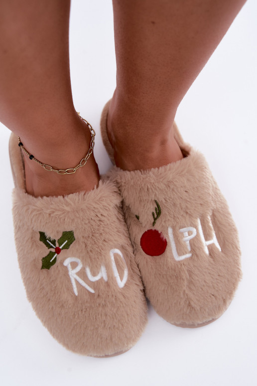 Pantofole da donna con iscrizione color sabbia Perelle