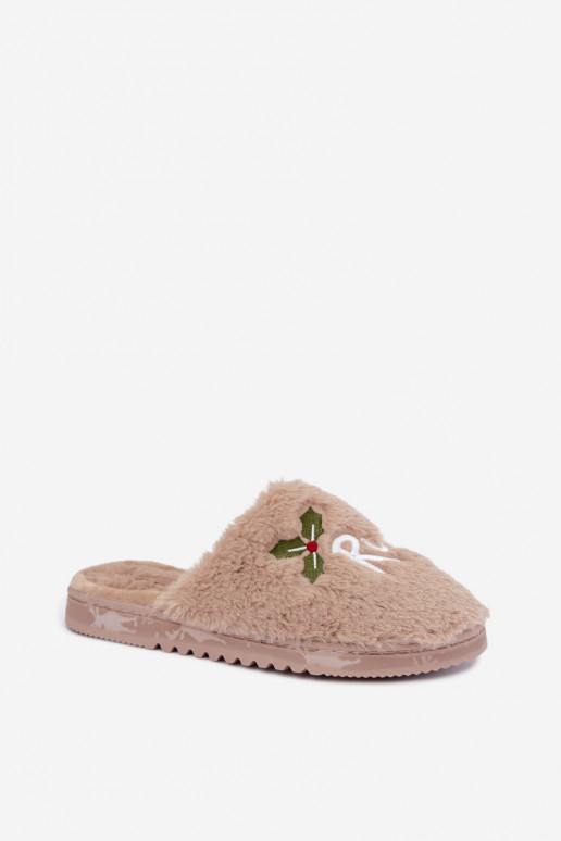 Pantofole da donna con iscrizione color sabbia Perelle