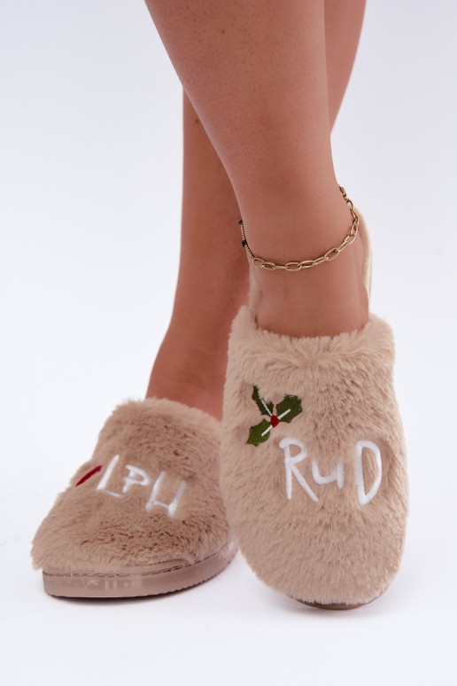 Pantofole da donna con iscrizione color sabbia Perelle
