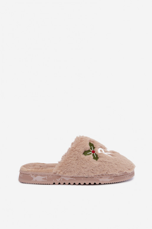 Pantofole da donna con iscrizione color sabbia Perelle