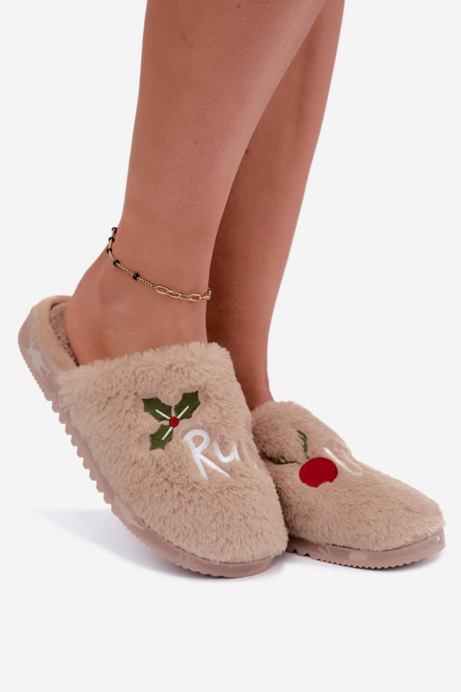 Pantofole da donna con iscrizione color sabbia Perelle