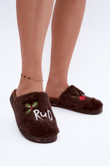 Pantofole da donna con iscrizione marrone scuro Perelle 2