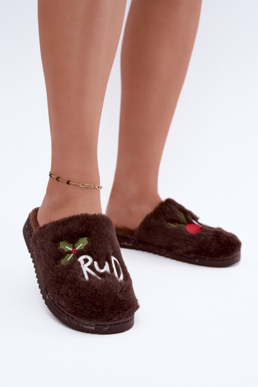 Pantofole da donna con iscrizione marrone scuro Perelle