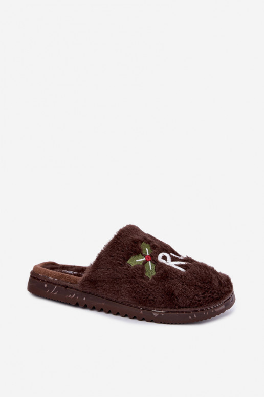Pantofole da donna con iscrizione marrone scuro Perelle