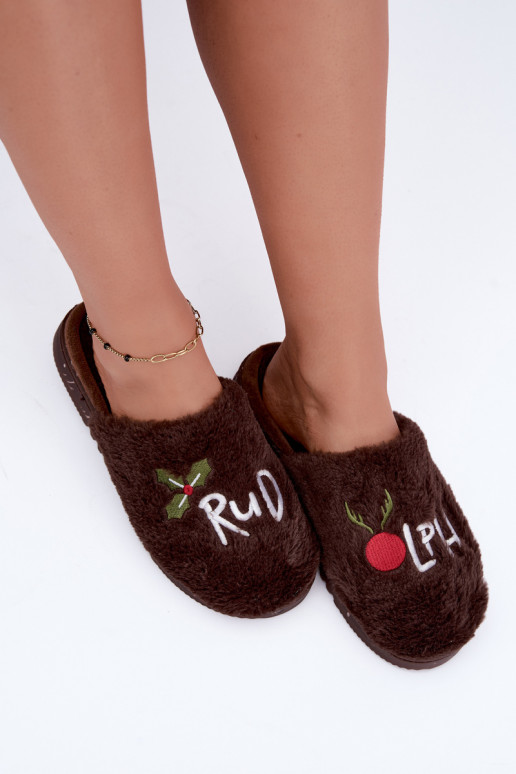 Pantofole da donna con iscrizione marrone scuro Perelle
