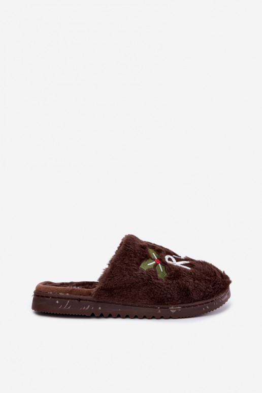 Pantofole da donna con iscrizione marrone scuro Perelle