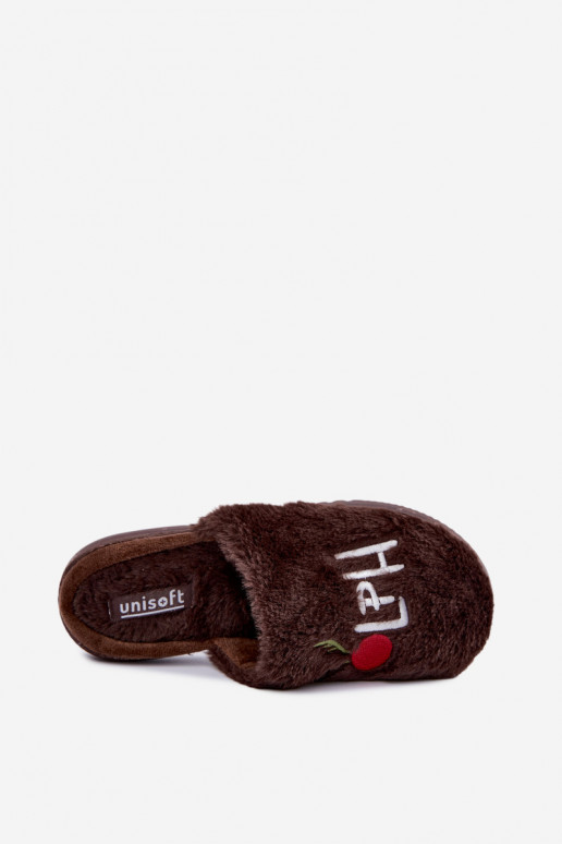 Pantofole da donna con iscrizione marrone scuro Perelle