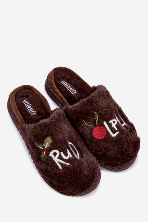 Pantofole da donna con iscrizione marrone scuro Perelle