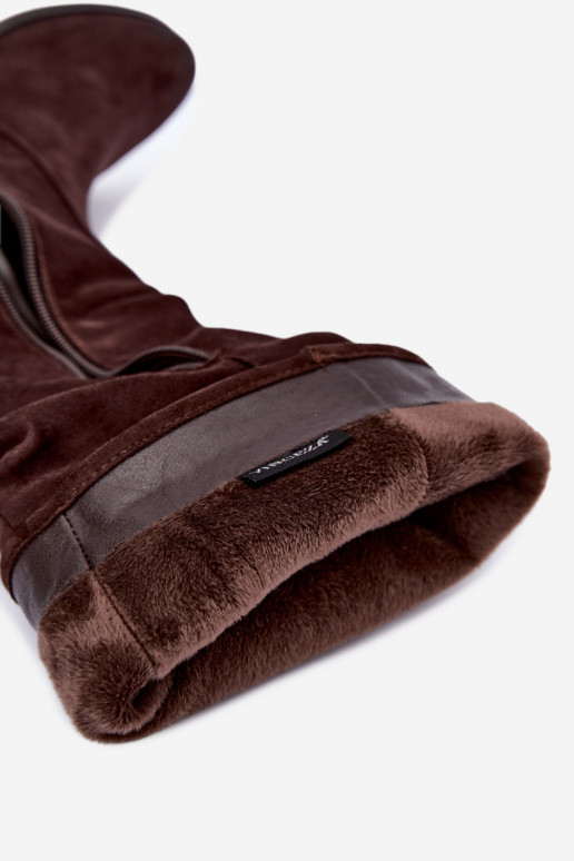 Stivali isolati stropicciati sopra il ginocchio con tacco largo color cioccolato Vinceza 58669