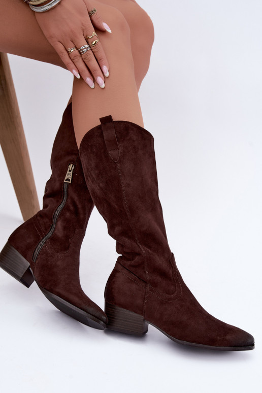 stivali lunghi in stile cowboy foderati Vinceza 58680 in colore cioccolato