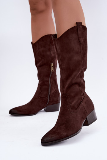 stivali lunghi in stile cowboy foderati Vinceza 58680 in colore cioccolato 2