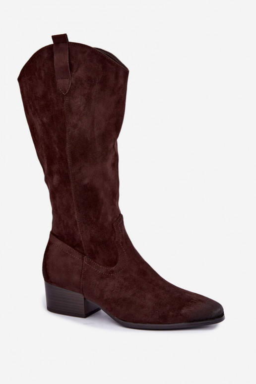 stivali lunghi in stile cowboy foderati Vinceza 58680 in colore cioccolato