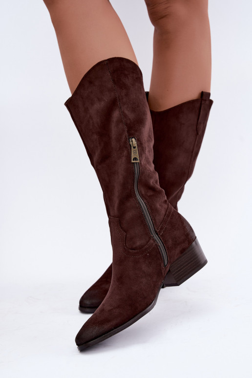 stivali lunghi in stile cowboy foderati Vinceza 58680 in colore cioccolato