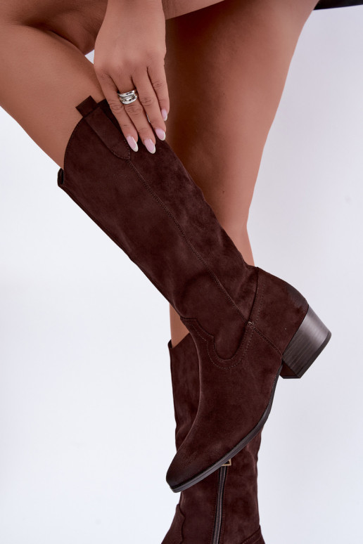 stivali lunghi in stile cowboy foderati Vinceza 58680 in colore cioccolato