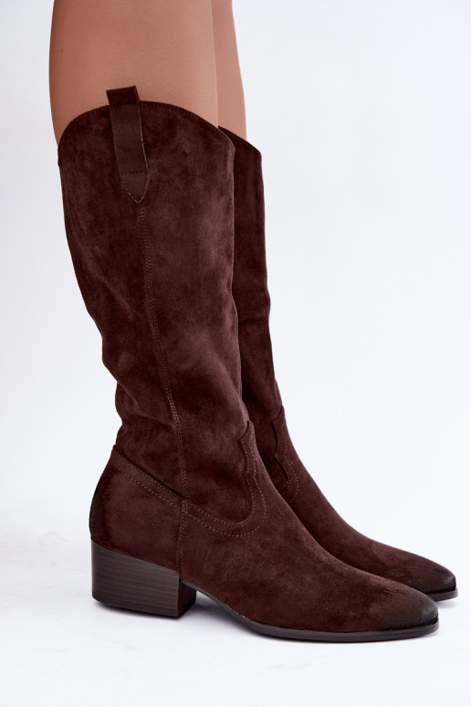 stivali lunghi in stile cowboy foderati Vinceza 58680 in colore cioccolato