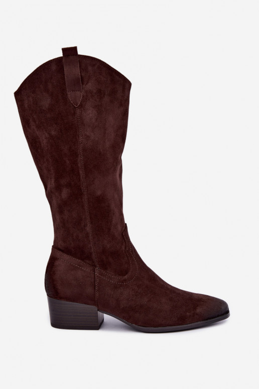 stivali lunghi in stile cowboy foderati Vinceza 58680 in colore cioccolato